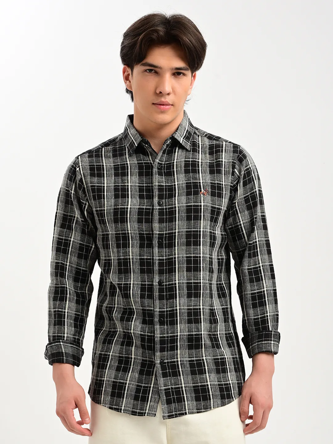 BLUBBER Men's Premium Windowpane Checked Casual Shirt