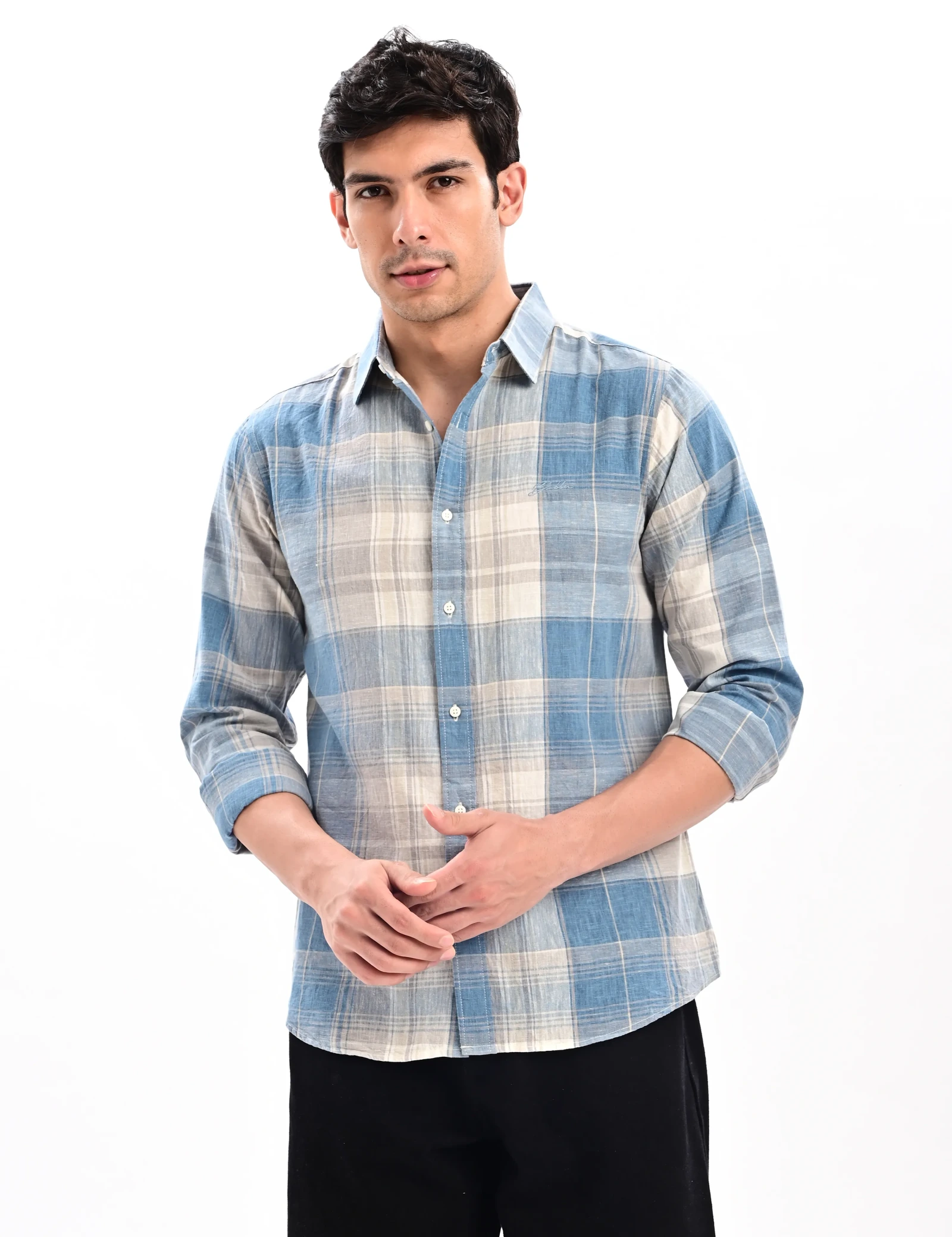 BLUBBER Checked Linen-Blend Shirt