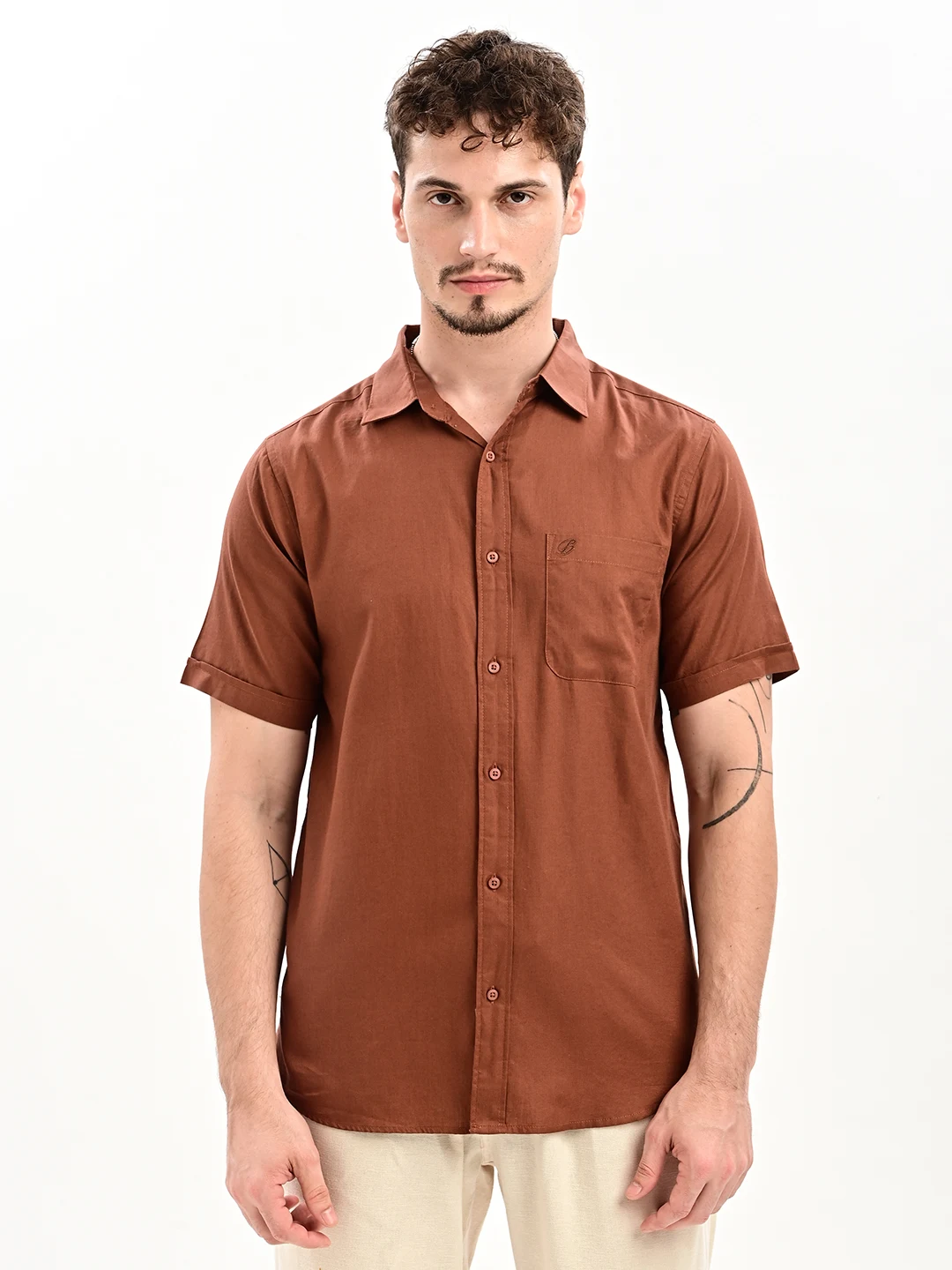 Solid Casual Shirt with Spread Collar