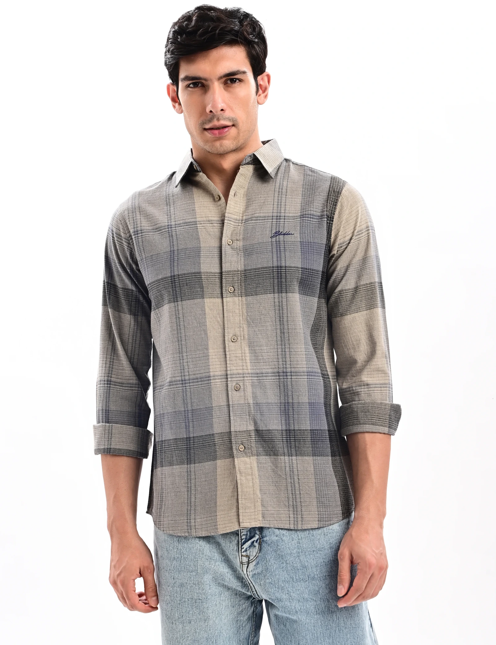 BLUBBER Muted Mushroom Checked Shirt