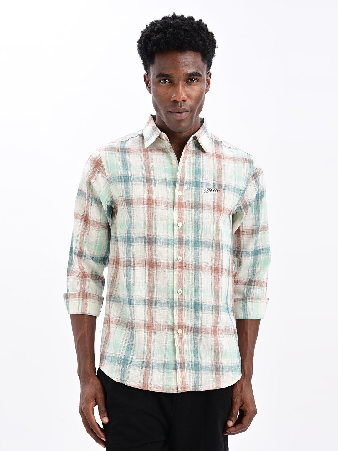 BLUBBER Textured Check Regular Fit Shirt