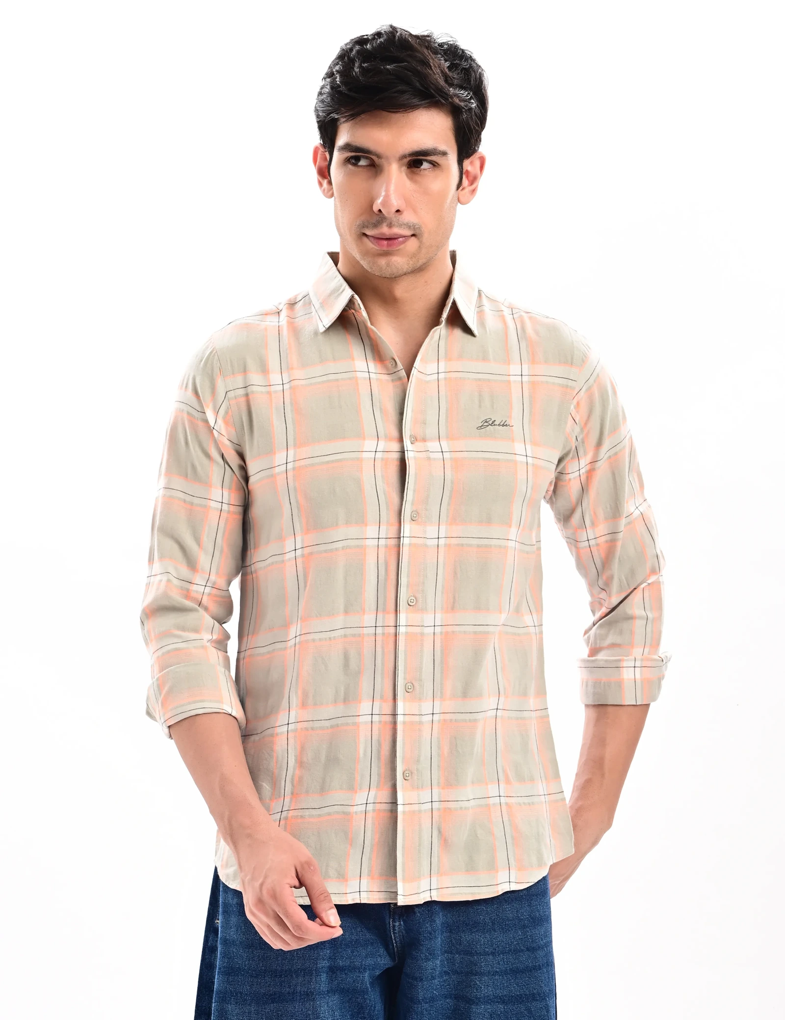 BLUBBER Contrast Windowpane Checked Shirt