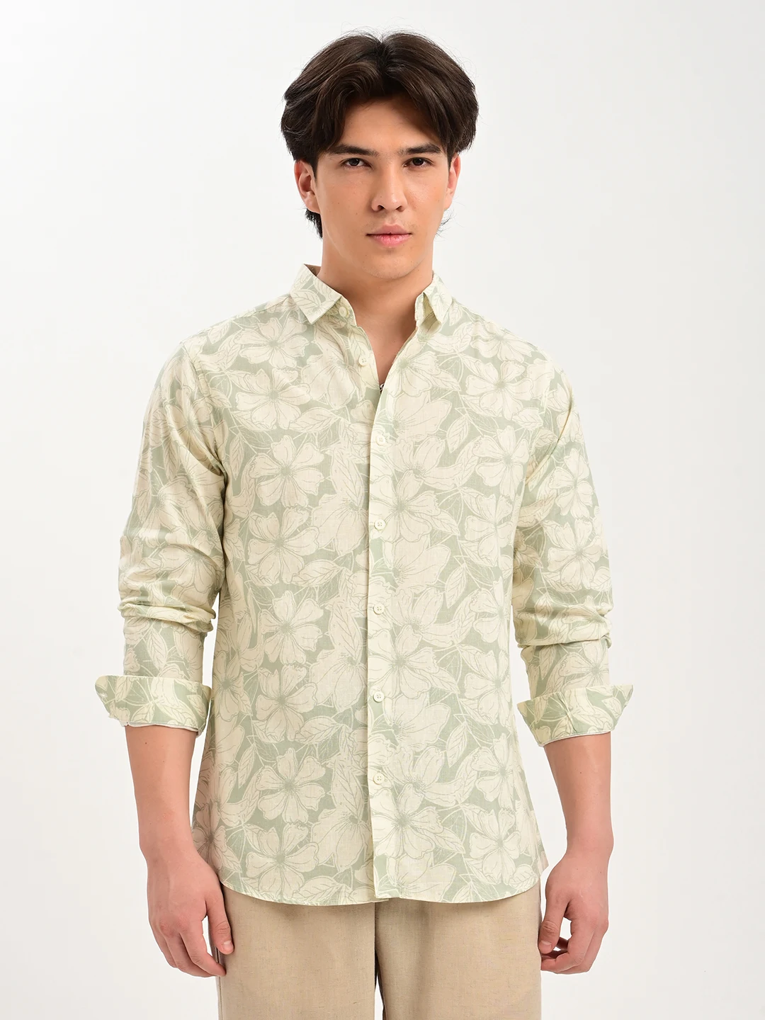 Floral Print Casual Shirt with Spread Collar