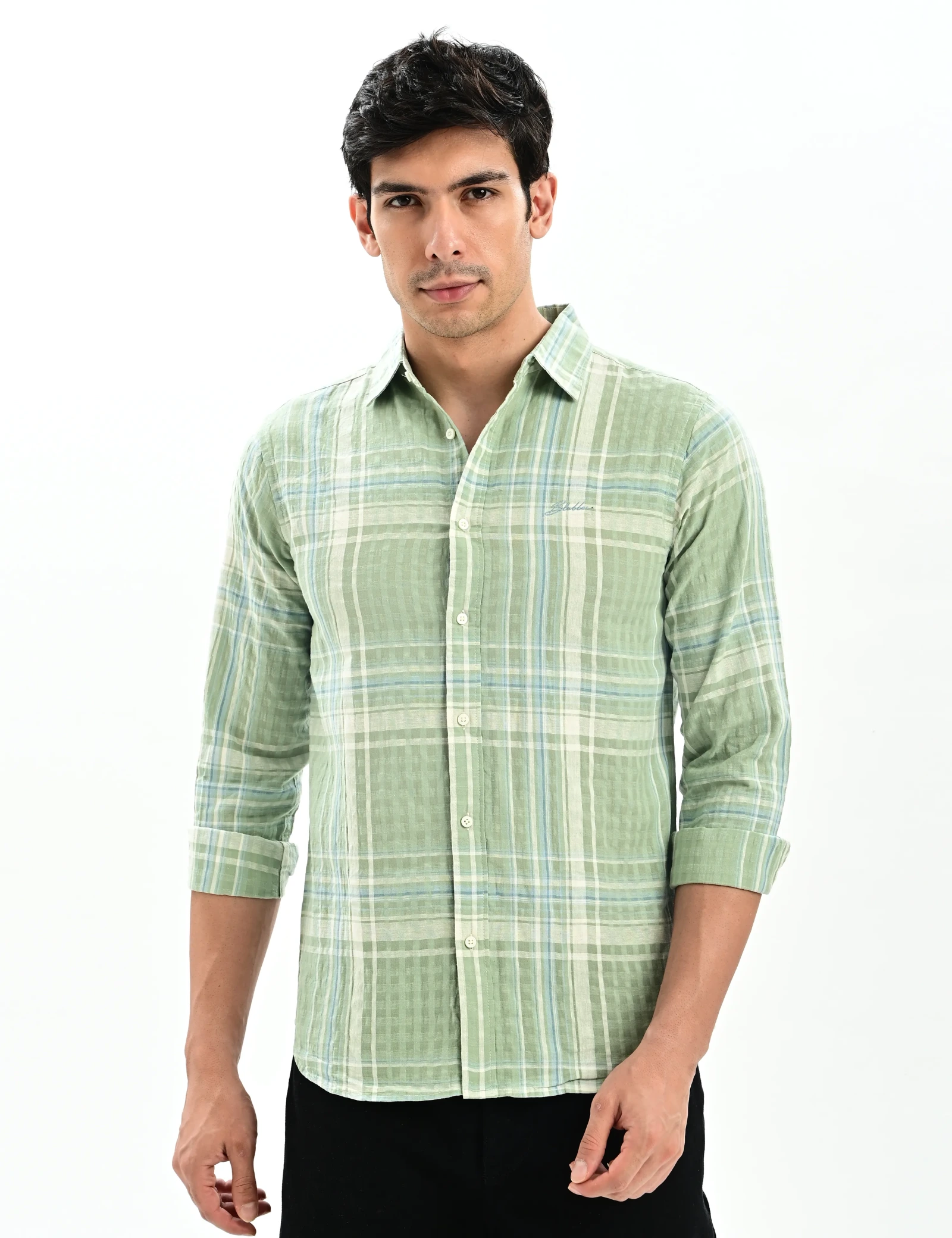 BLUBBER Soft Sage Checked Shirt