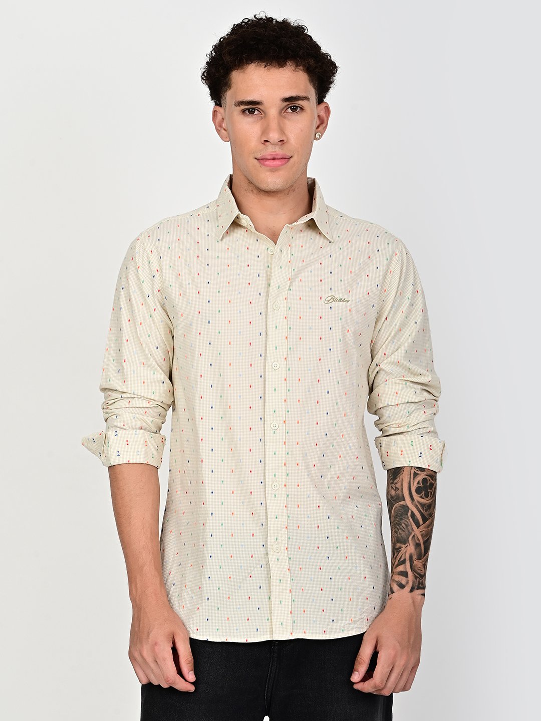 BLUBBER Micro Check Regular Fit Shirt