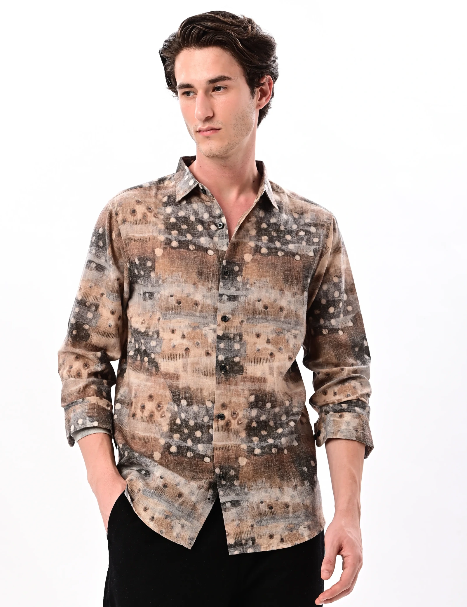 BLUBBER Textured Abstract Dot Regular Fit Shirt