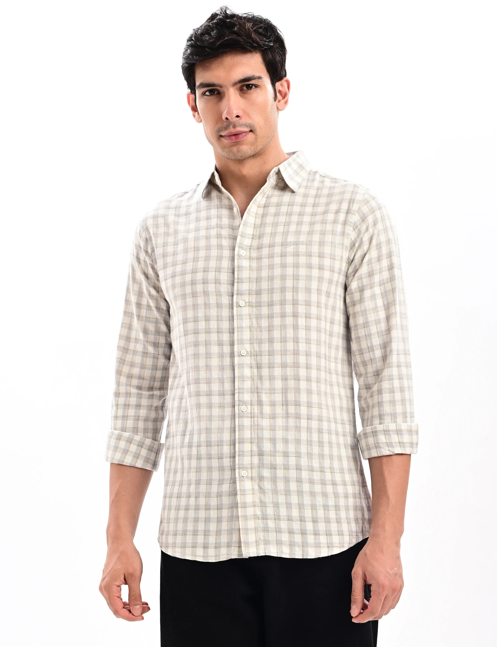 BLUBBER Soft Greige Checked Shirt
