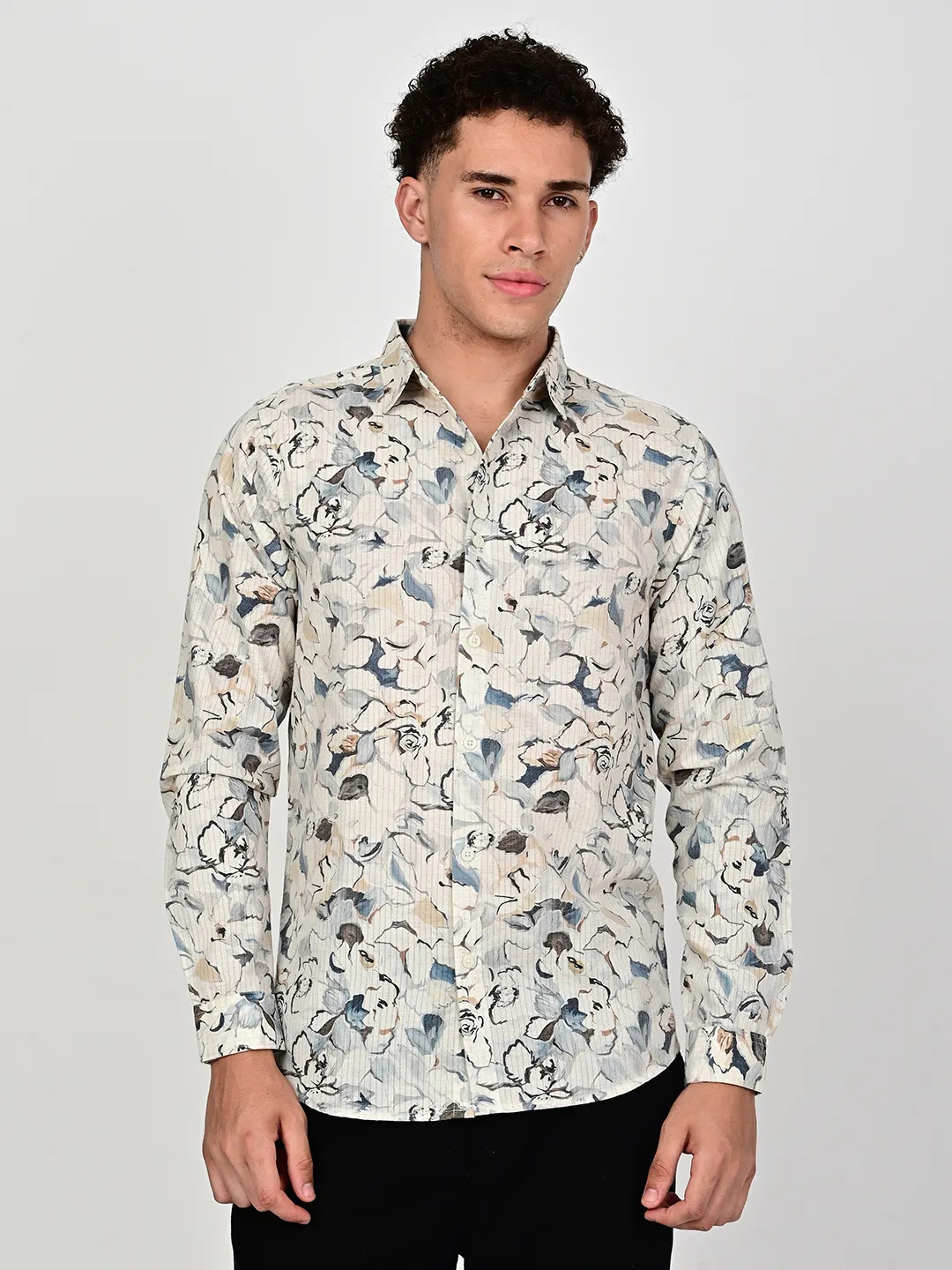 BLUBBER Men's Premium Abstract Floral Print Casual Shirt