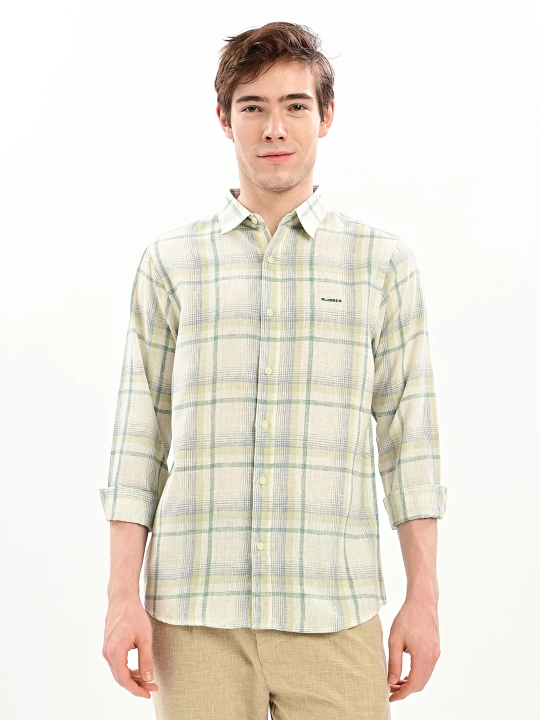 Checkered Casual Shirt with Spread Collar