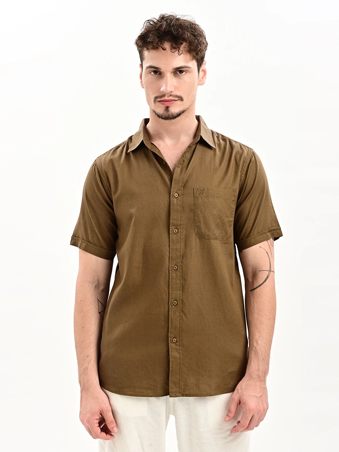 Solid Casual Shirt with Spread Collar