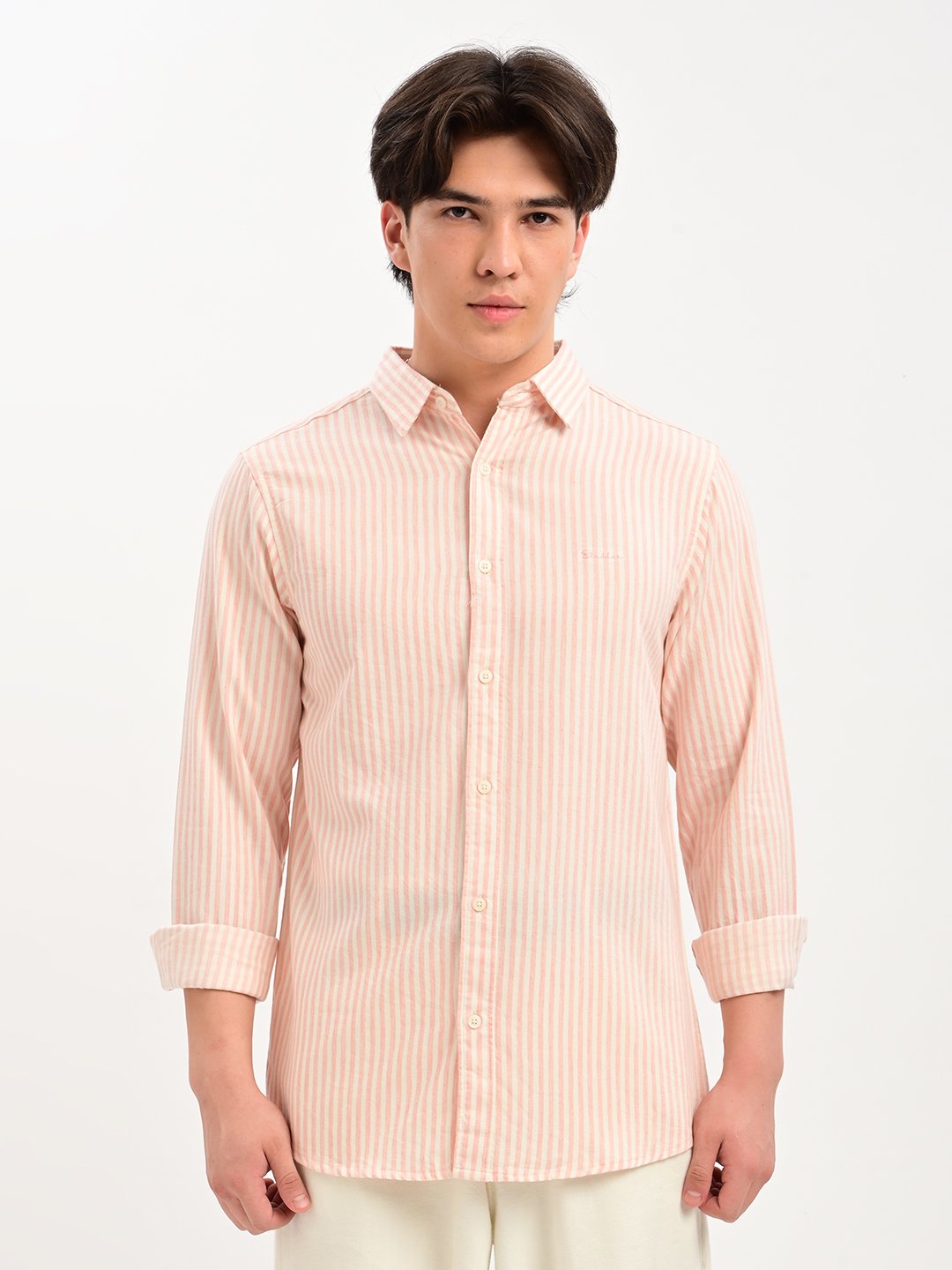 BLUBBER Men's Vertical Stripe Cotton Casual Shirt