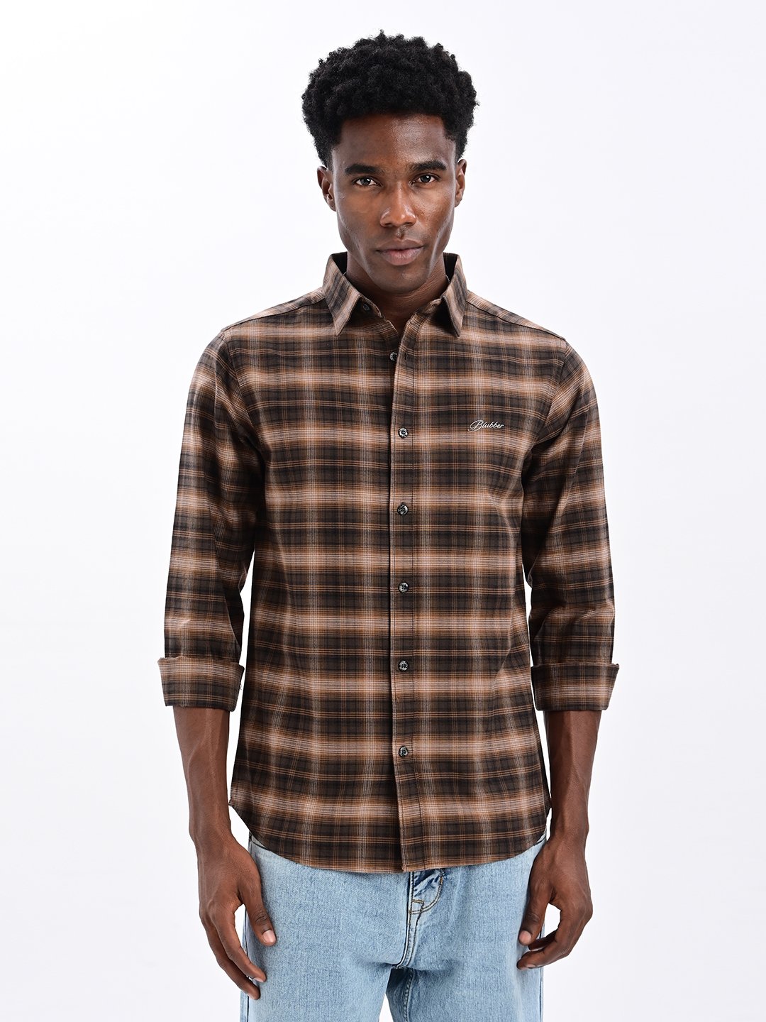 BLUBBER Men's Premium Brushed Check Shirt