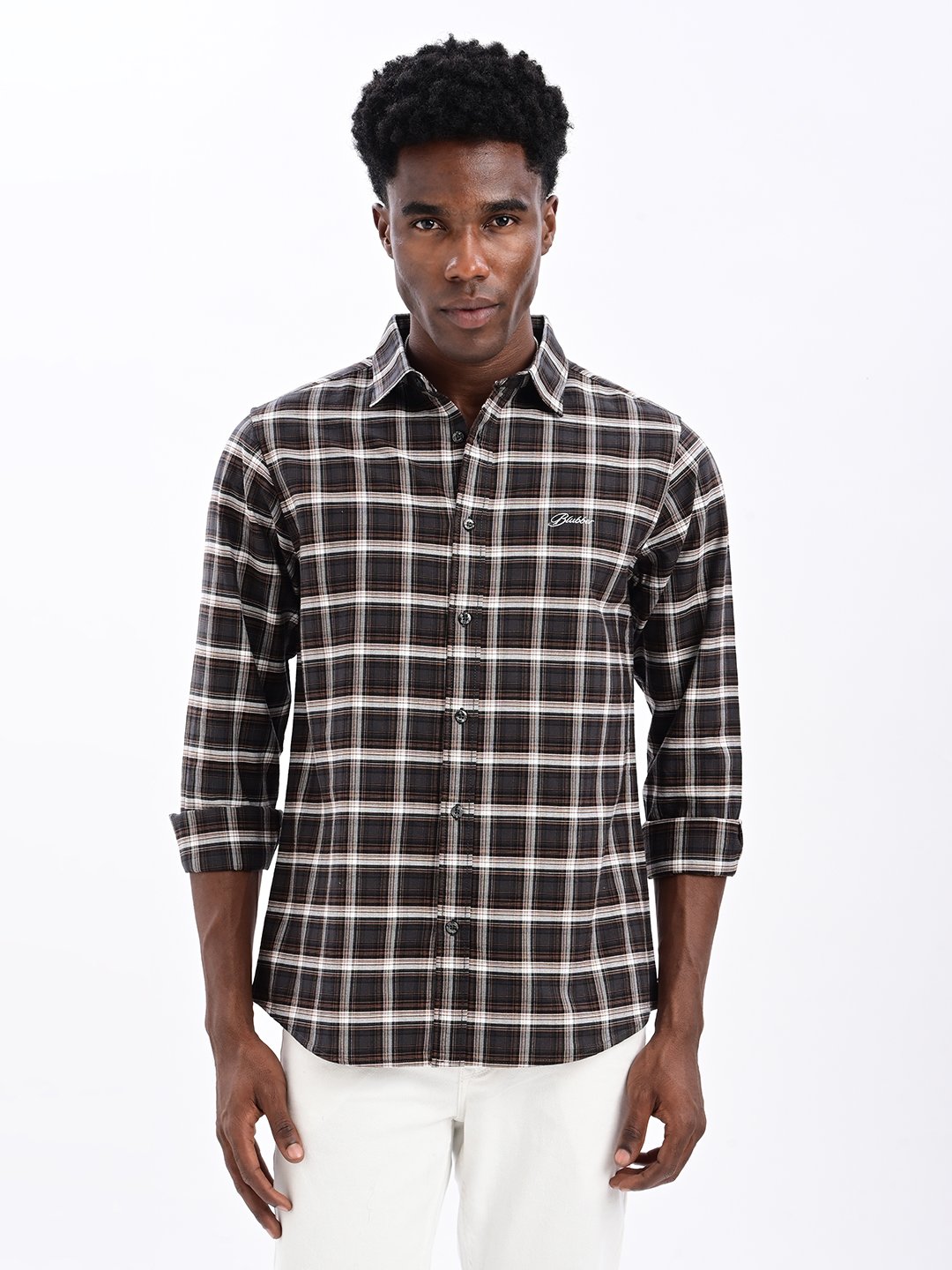 BLUBBER Men's Premium Cotton Checked Casual Shirt