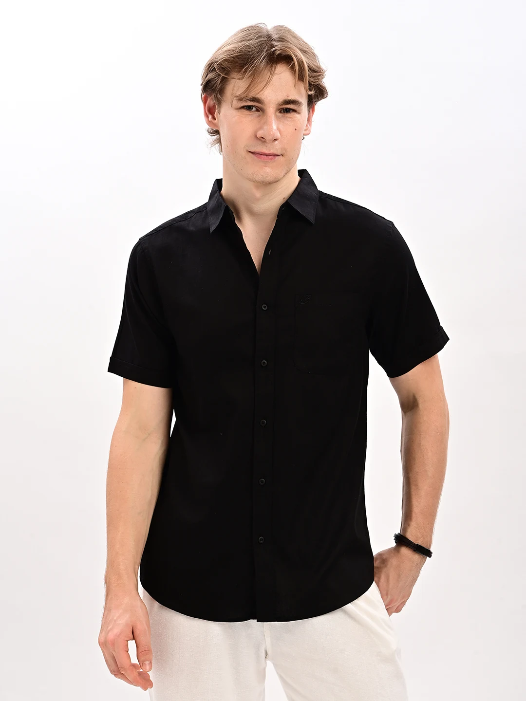 Solid Casual Shirt with Spread Collar