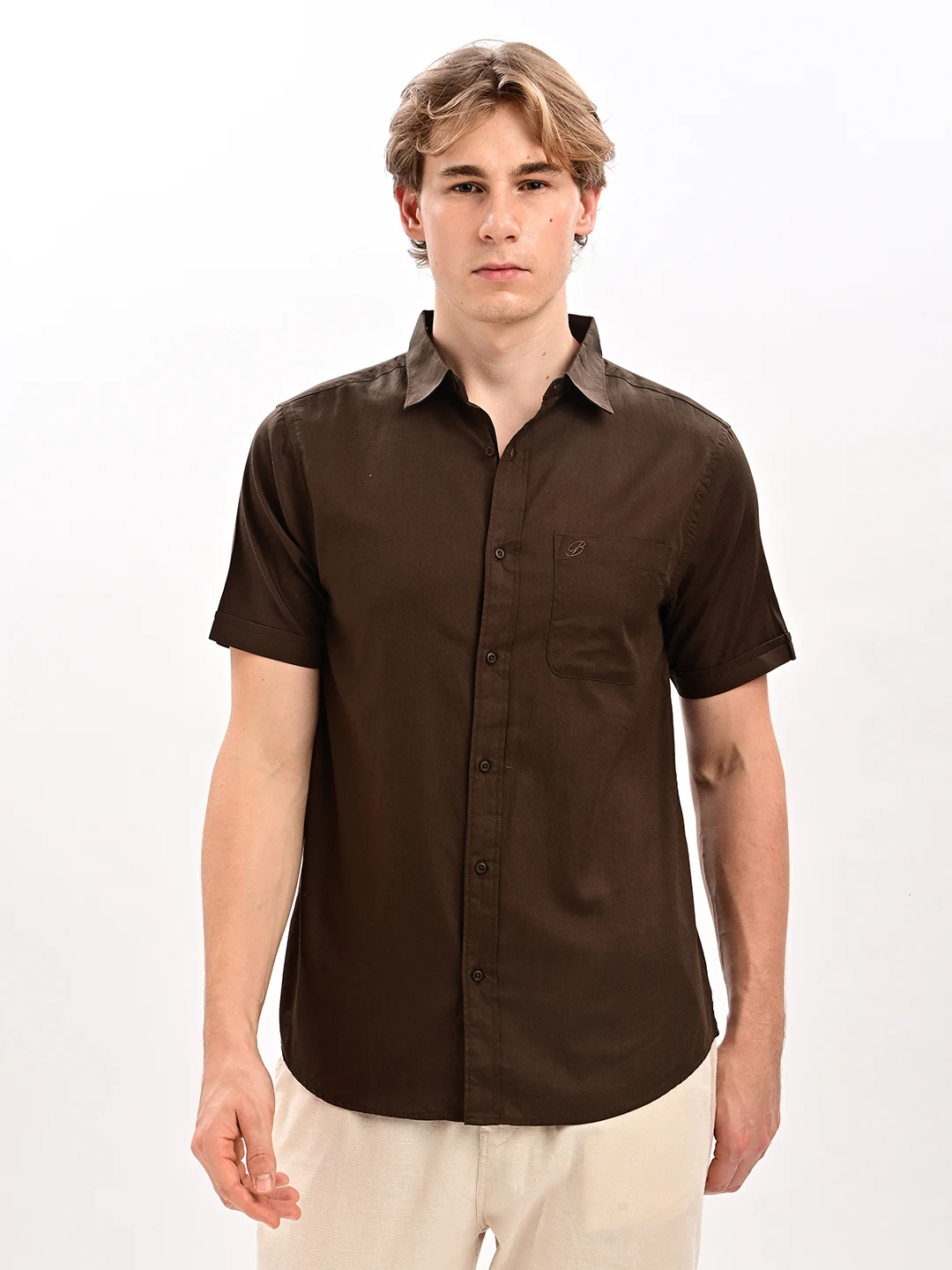 Solid Casual Shirt with Spread Collar