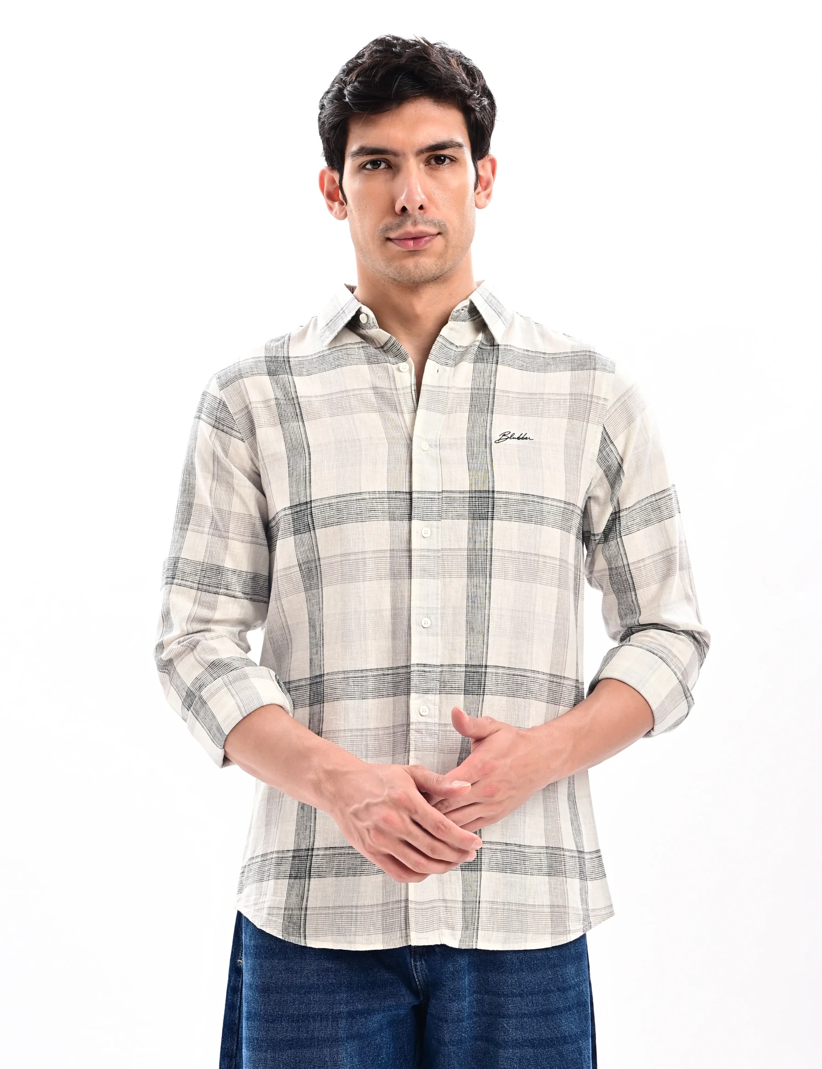 BLUBBER Contrast Windowpane Checked Shirt