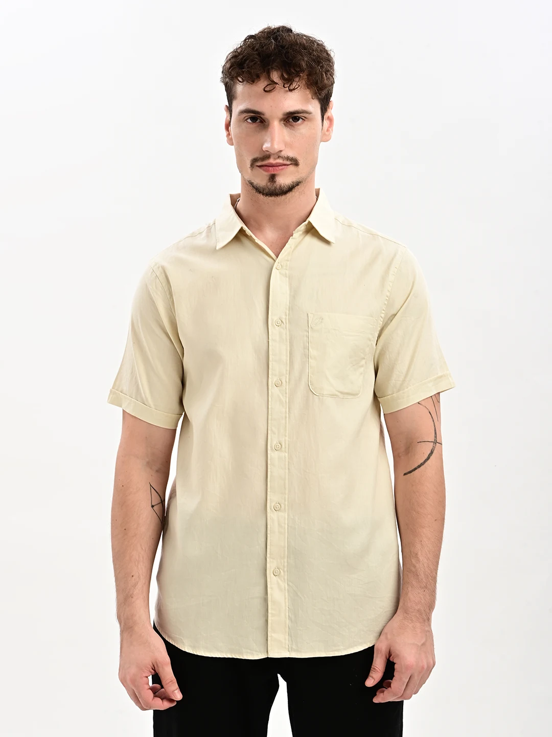 Solid Casual Shirt with Spread Collar