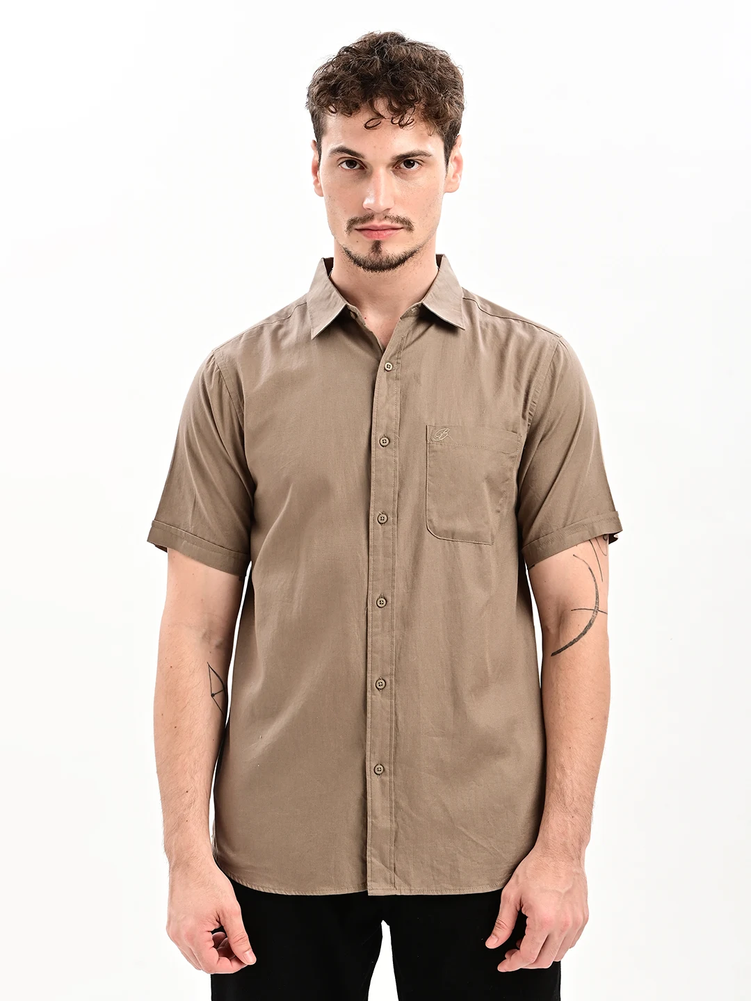 Solid Casual Shirt with Spread Collar