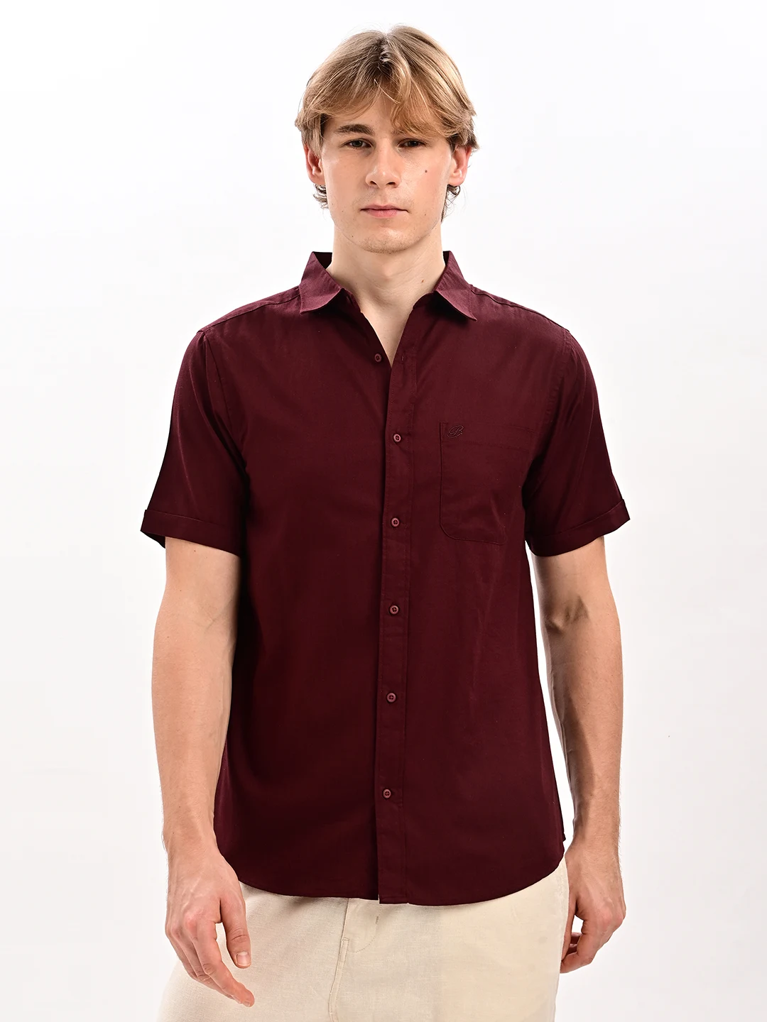 Solid Casual Shirt with Spread Collar