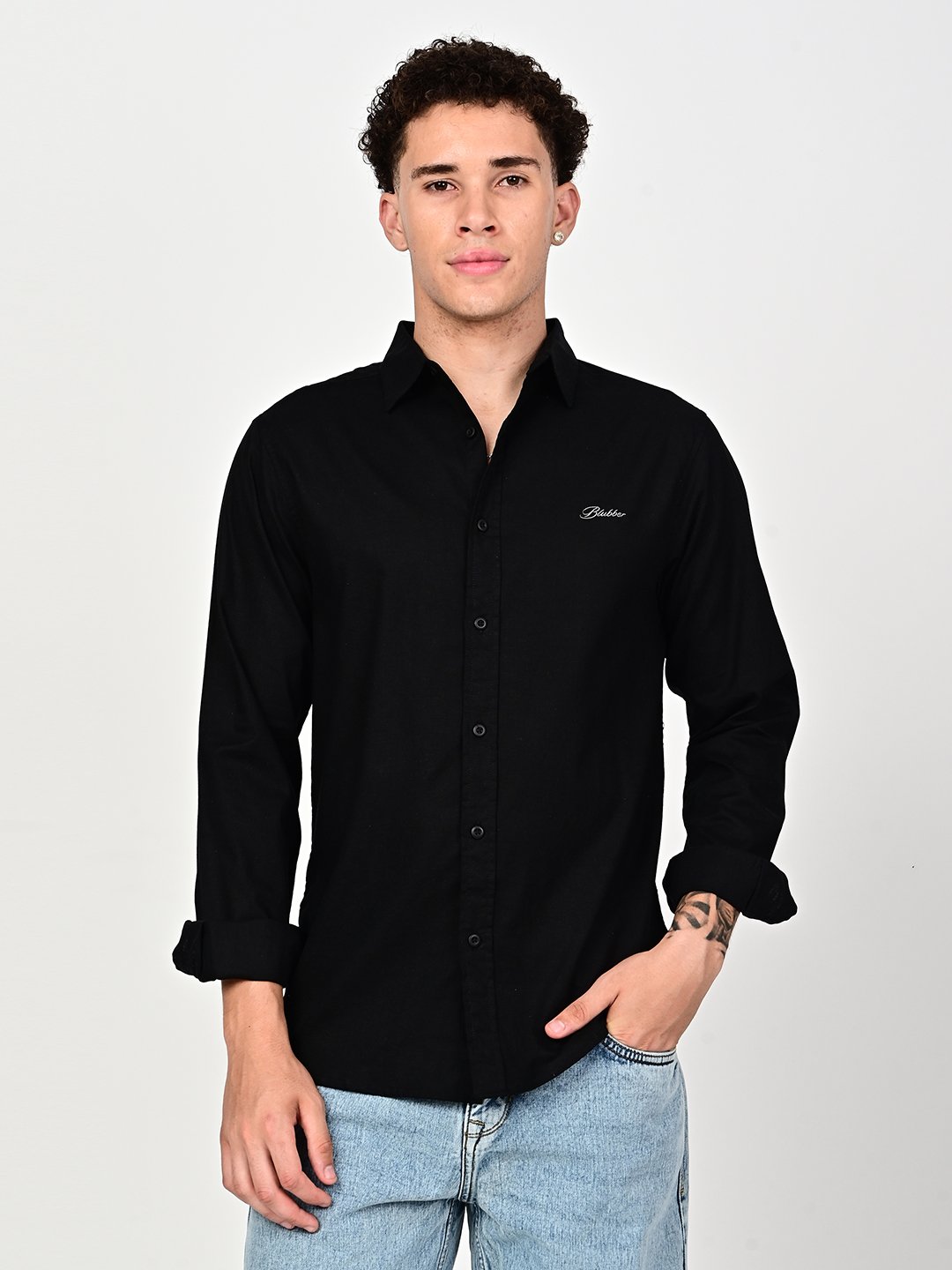 BLUBBER Men's Premium Cotton Linen Solid Slim Fit Casual Shirt