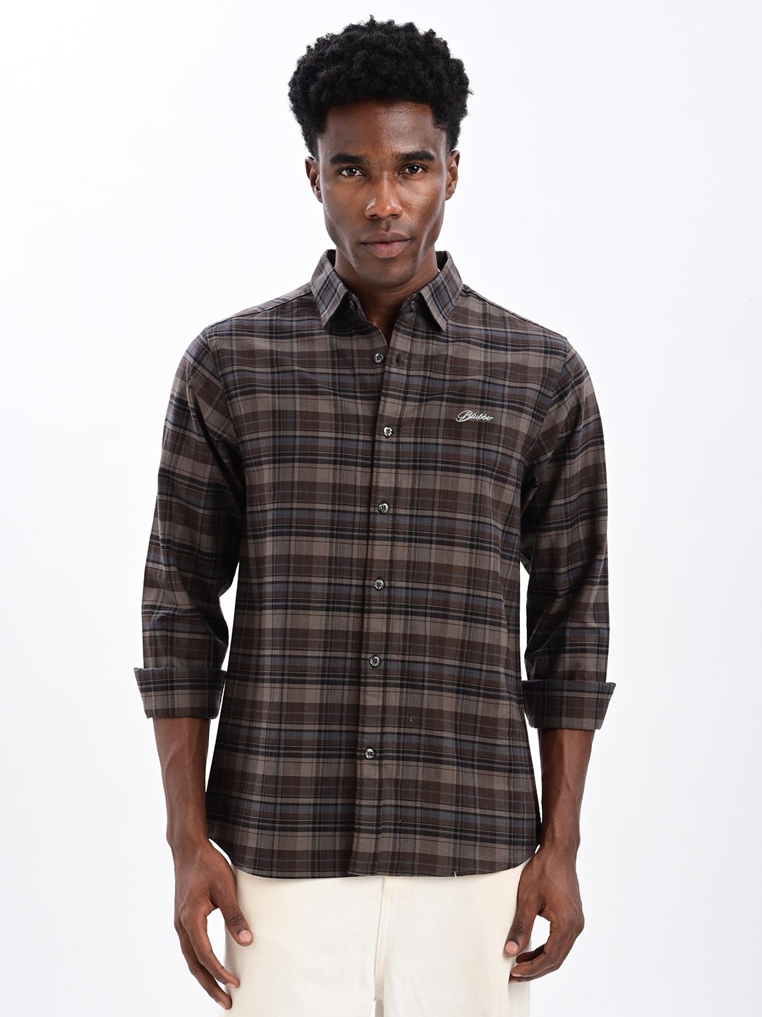 BLUBBER Men's Premium Brushed Check Shirt