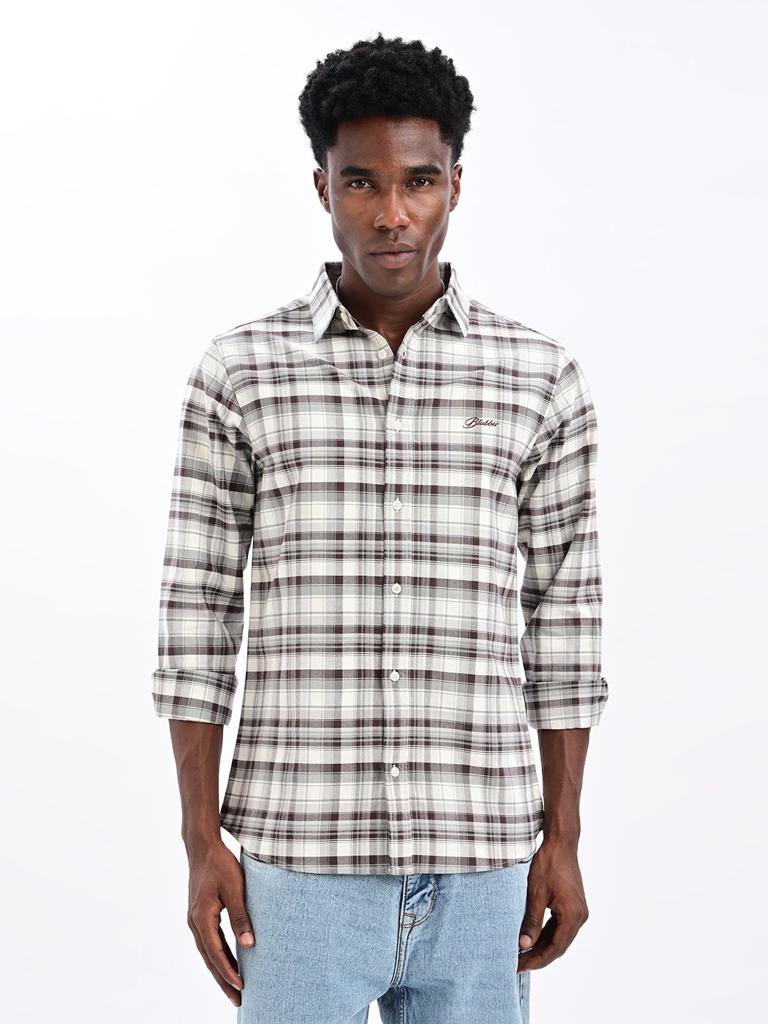 BLUBBER Men's Premium Brushed Check Shirt