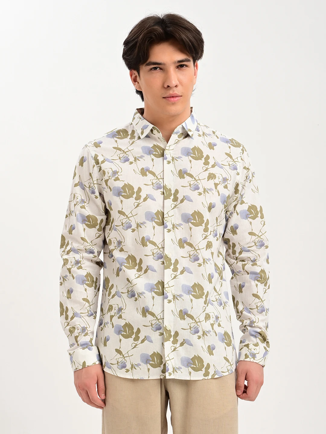 Floral Print Casual Shirt with Spread Collar