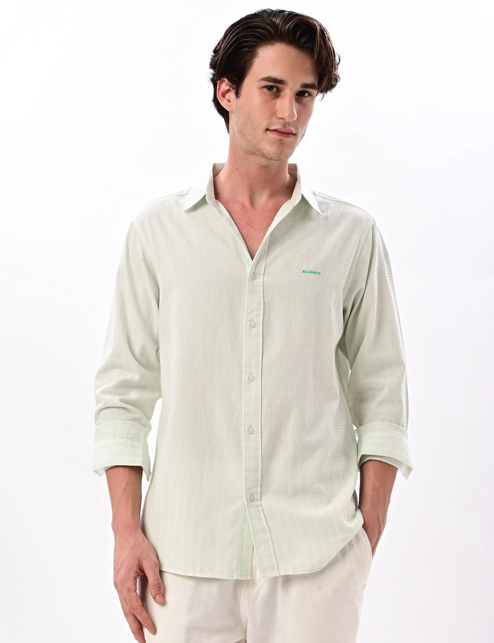 BLUBBER Textured Vertical Stripe Shirt