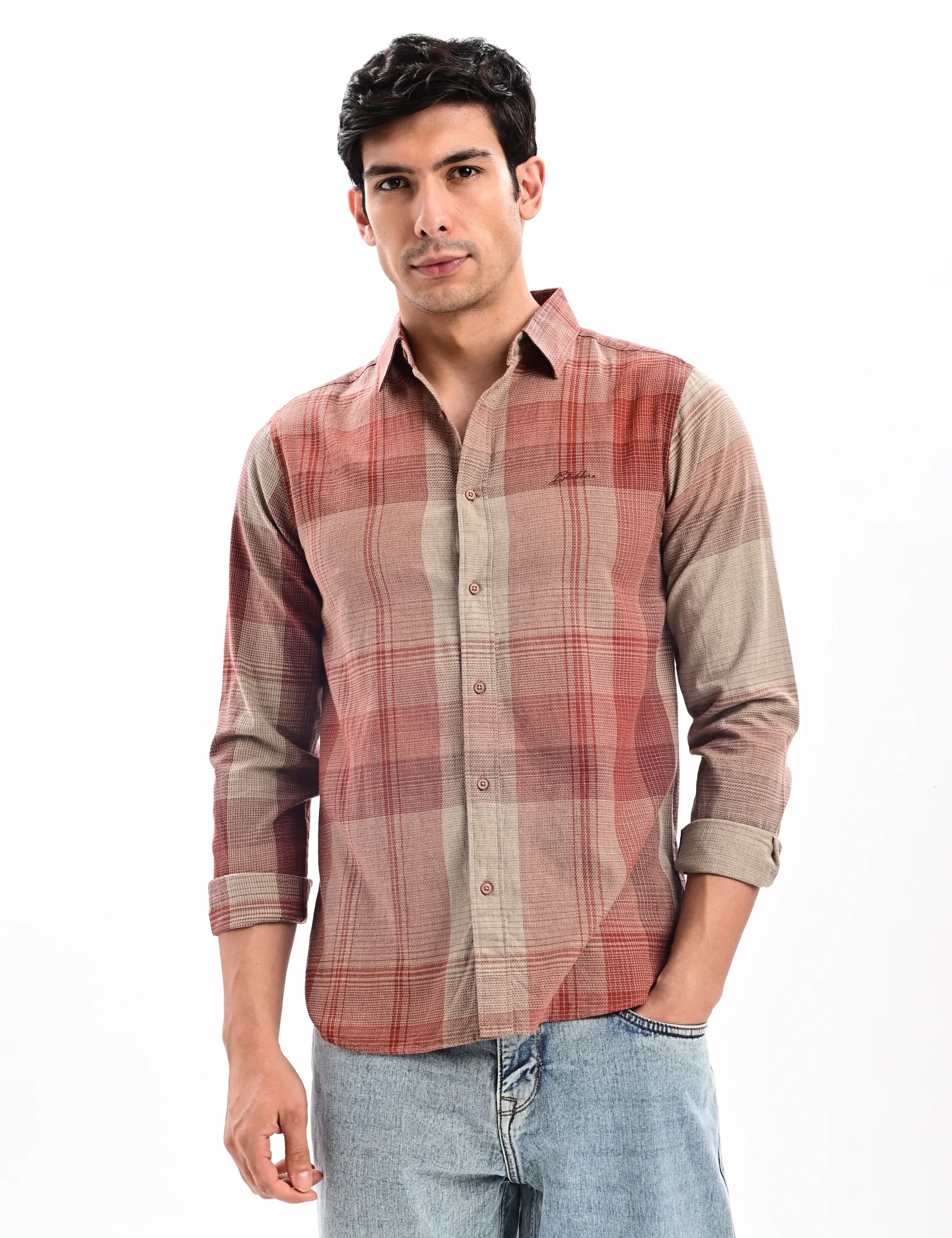BLUBBER Textured Plaid Shirt