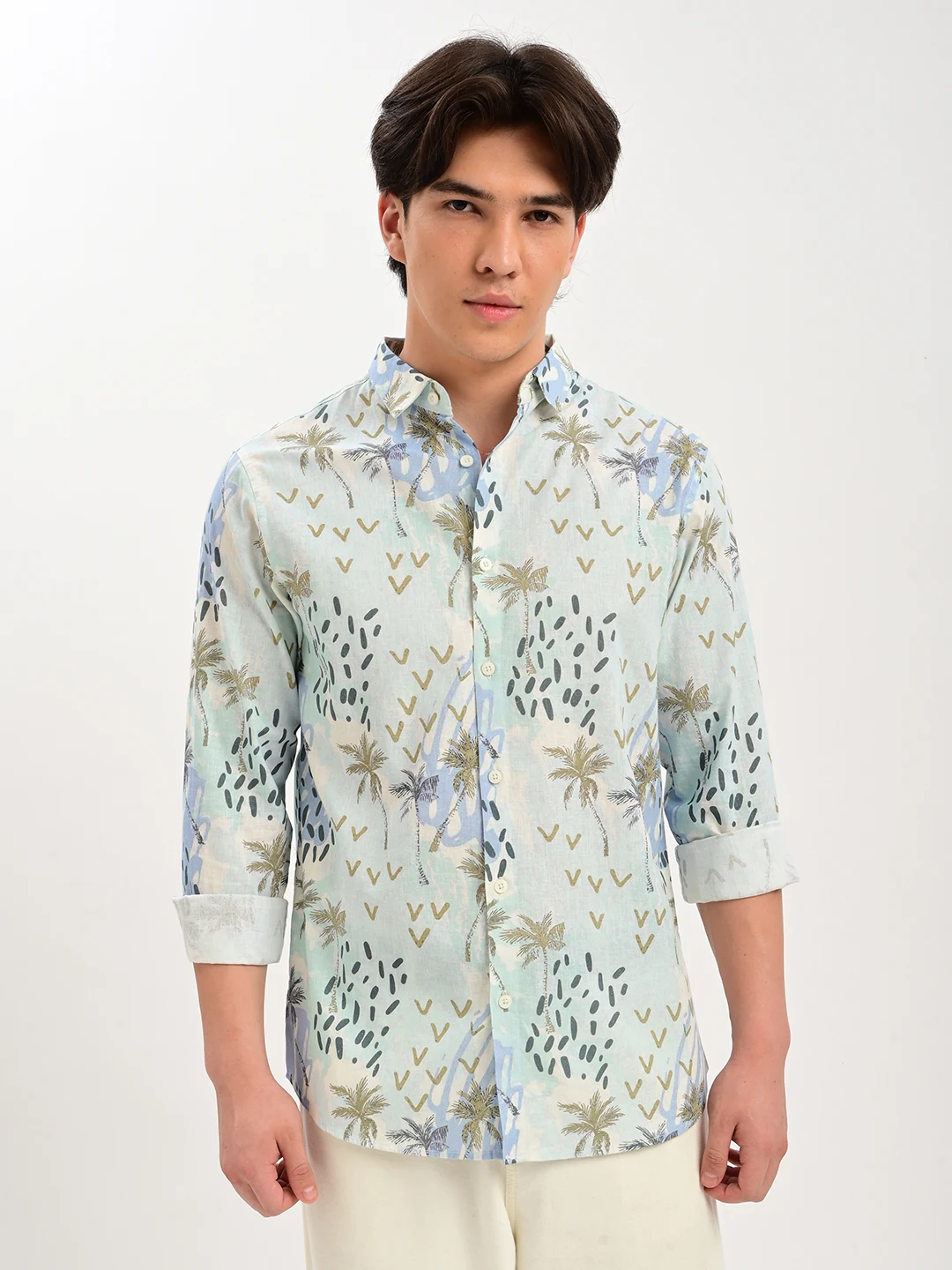 Printed Casual Shirt with Spread Collar
