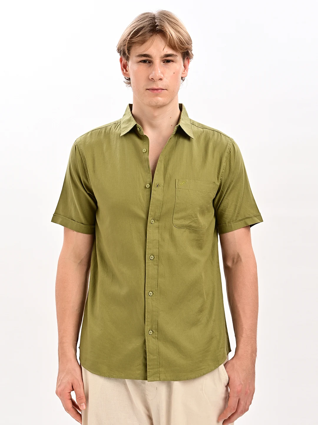Solid Casual Shirt with Spread Collar