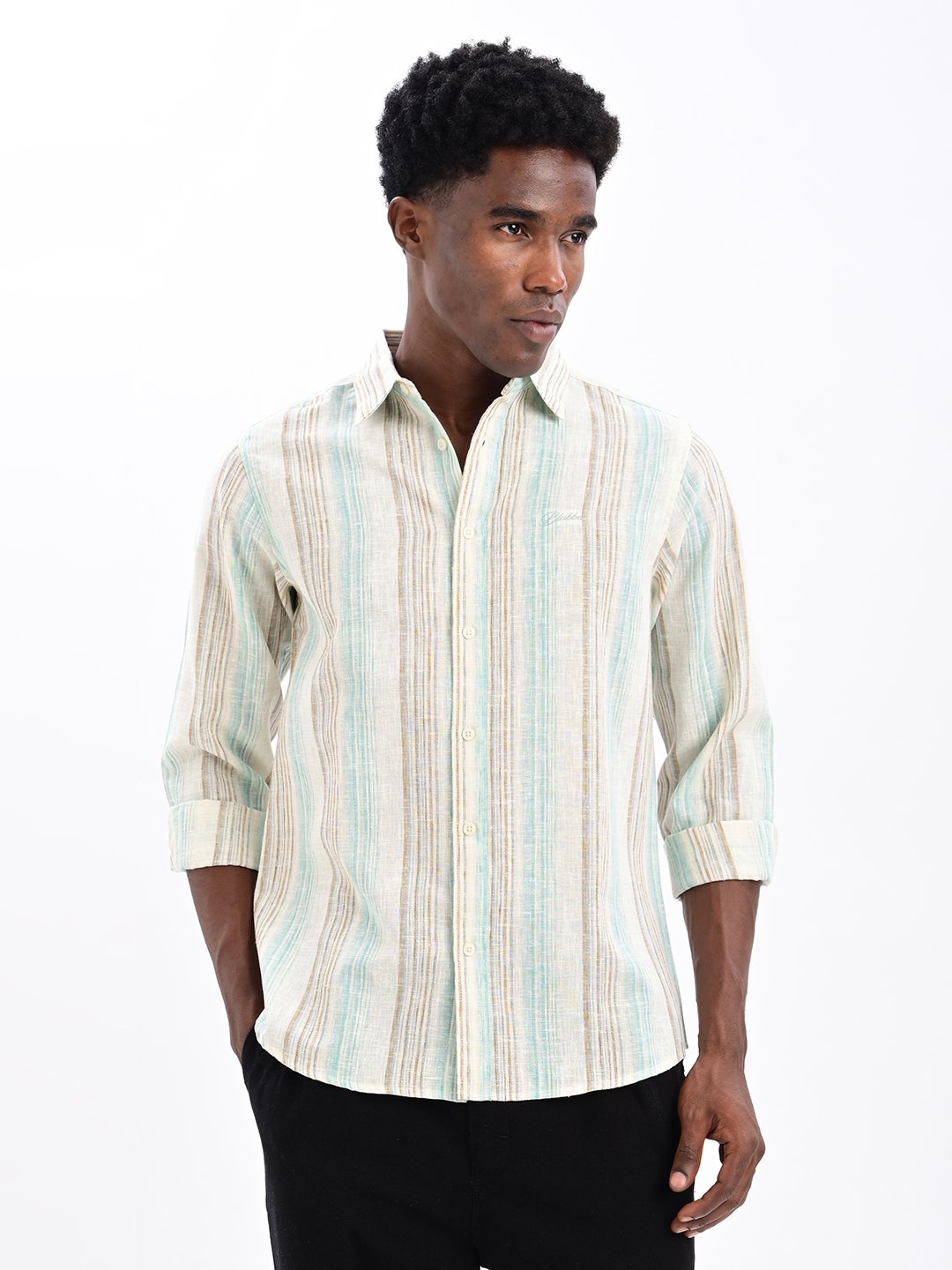 BLUBBER Textured Multi-Stripe Regular Fit Shirt