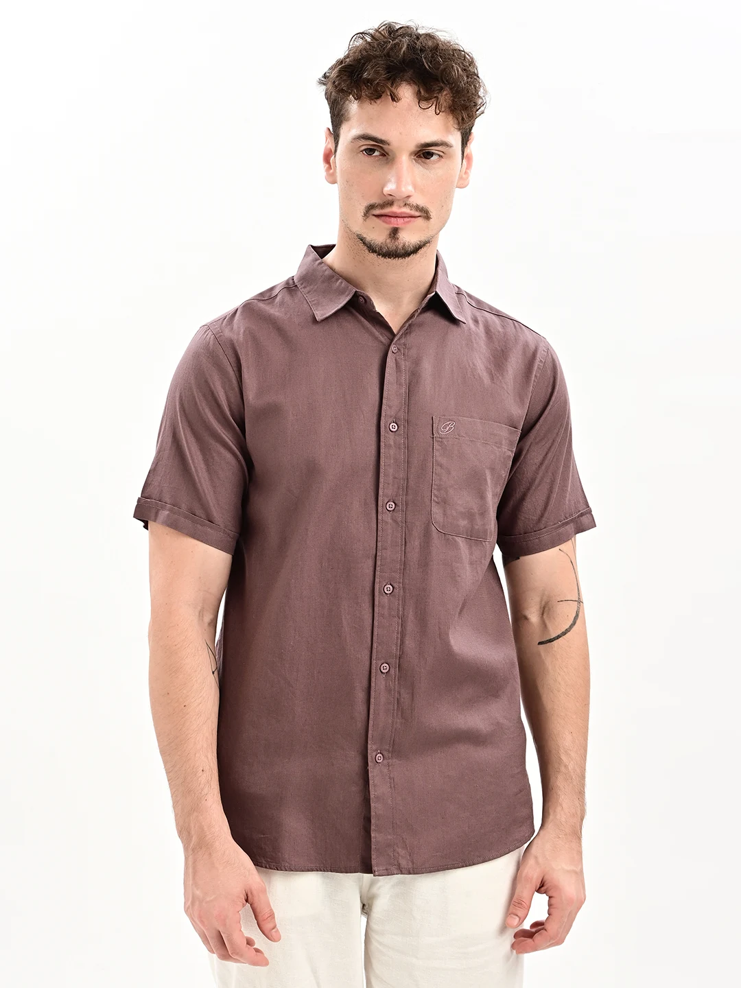 Solid Casual Shirt with Spread Collar